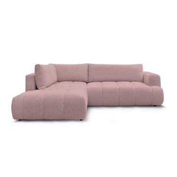 Colțar roz extensibil/cu spațiu de depozitare (cu colț pe partea stângă/în formă de ”L”) Fuji – Bobochic Paris