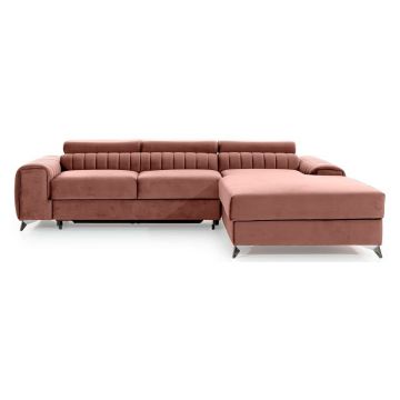 Colțar roz extensibil/cu spațiu de depozitare cu tapițerie din catifea (cu colț pe partea dreaptă/cu șezlong) Grayson – ELTAP