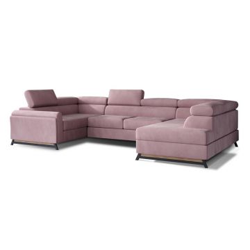 Colțar roz extensibil/cu spațiu de depozitare cu tapițerie din catifea (cu colț pe partea dreaptă/în formă de 