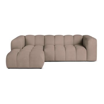 Colțar taupe cu tapițerie din catifea (cu colț pe partea stângă, cu șezlong) Cube – Bonami Selection