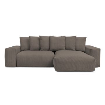 Colțar taupe extensibil/cu spațiu de depozitare cu tapițerie din catifea reiată Voltaire – Bobochic Paris