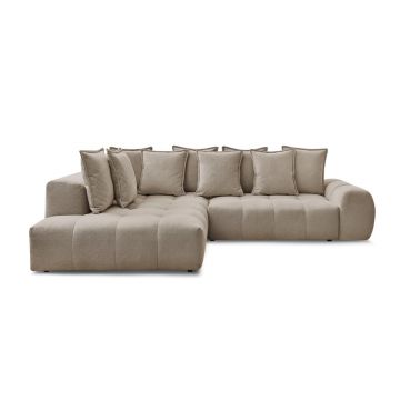 Colțar taupe extensibil/cu spațiu de depozitare cu tapițerie din chenille (cu colț pe partea stângă/în formă de ”L”) Everest – Bobochic Paris