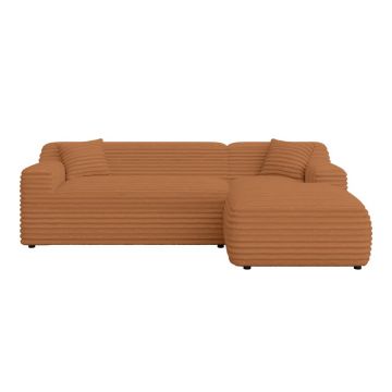 Colțar teracotă cu tapițerie din catifea reiată (cu colț pe partea dreaptă, cu șezlong) Martin – Ropez