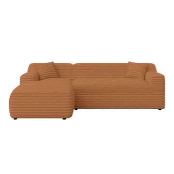 Colțar teracotă cu tapițerie din catifea reiată (cu colț pe partea stângă, cu șezlong) Martin – Ropez