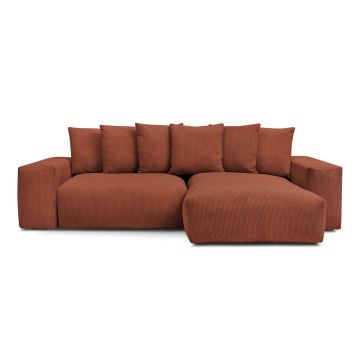 Colțar teracotă extensibil/cu spațiu de depozitare cu tapițerie din catifea reiată Voltaire – Bobochic Paris