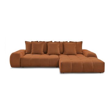 Colțar teracotă extensibil/cu spațiu de depozitare cu tapițerie din chenille (cu colț pe partea dreaptă/cu șezlong) Everest – Bobochic Paris