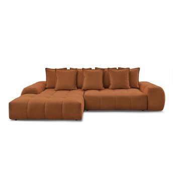 Colțar teracotă extensibil/cu spațiu de depozitare cu tapițerie din chenille (cu colț pe partea stângă/cu șezlong) Everest – Bobochic Paris