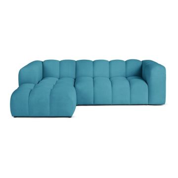 Colțar turcoaz cu tapițerie din catifea (cu colț pe partea stângă, cu șezlong) Cube – Bonami Selection