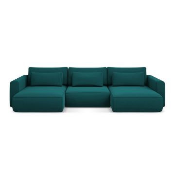 Colțar turcoaz extensibil/cu spațiu de depozitare cu tapițerie din catifea (în formă de 