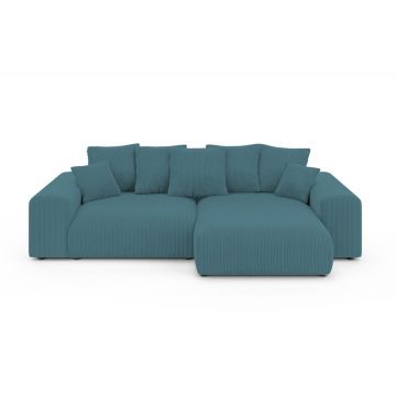 Colțar turcoaz extensibil, cu spațiu de depozitare, cu tapițerie din catifea reiată Luma – Ropez