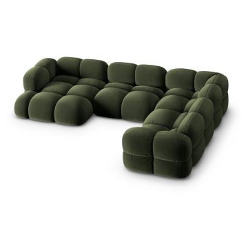 Colțar verde cu tapițerie din catifea (cu colț pe partea dreaptă/în formă de 