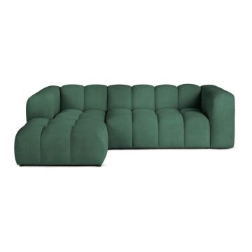 Colțar verde cu tapițerie din catifea (cu colț pe partea stângă, cu șezlong) Cube – Bonami Selection