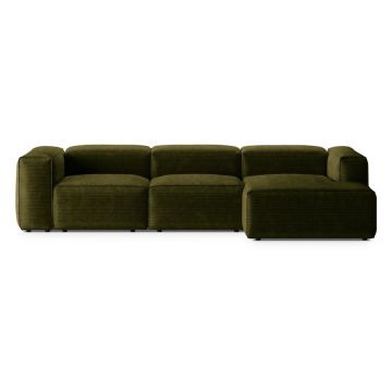 Colțar verde cu tapițerie din catifea reiată (cu colț pe partea dreaptă/cu șezlong) Bergamo – Cosmopolitan Design