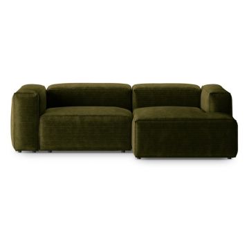 Colțar verde cu tapițerie din catifea reiată (cu colț pe partea dreaptă/cu șezlong) Bergamo – Cosmopolitan Design