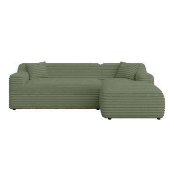 Colțar verde cu tapițerie din catifea reiată (cu colț pe partea dreaptă, cu șezlong) Martin – Ropez