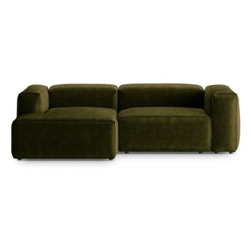 Colțar verde cu tapițerie din catifea reiată (cu colț pe partea stângă/cu șezlong) Bergamo – Cosmopolitan Design