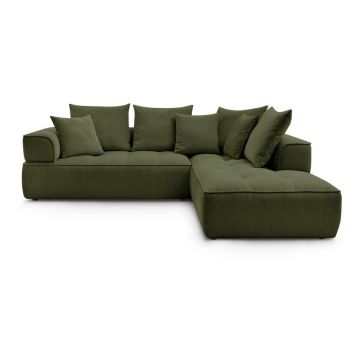 Colțar verde cu tapițerie din chenille (cu colț pe partea dreaptă/în formă de ”L”) Whesley – Bobochic Paris