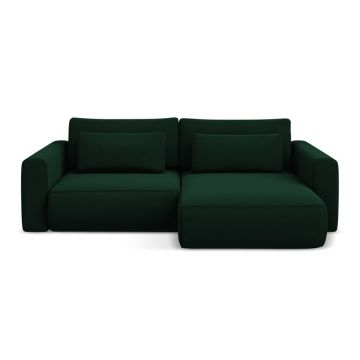 Colțar verde extensibil/cu spațiu de depozitare cu tapițerie din catifea (cu colț pe partea dreaptă/cu șezlong) Kapua – Makamii