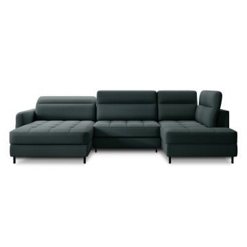 Colțar verde extensibil/cu spațiu de depozitare cu tapițerie din catifea (cu colț pe partea dreaptă/în formă de 