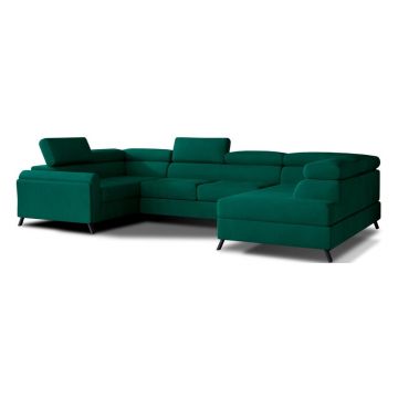 Colțar verde extensibil/cu spațiu de depozitare cu tapițerie din catifea (cu colț pe partea dreaptă/în formă de 