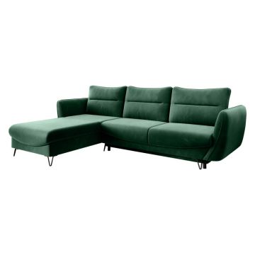 Colțar verde extensibil/cu spațiu de depozitare cu tapițerie din catifea (cu colț pe partea stângă/cu șezlong) Silva – ELTAP