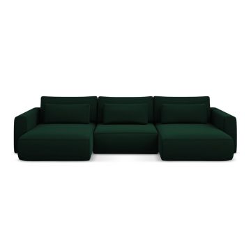 Colțar verde extensibil/cu spațiu de depozitare cu tapițerie din catifea (în formă de 