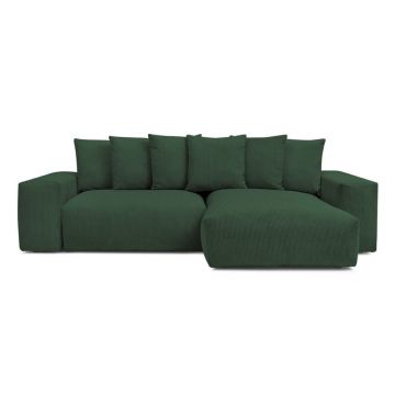 Colțar verde extensibil/cu spațiu de depozitare cu tapițerie din catifea reiată Voltaire – Bobochic Paris