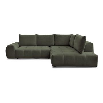 Colțar verde extensibil/cu spațiu de depozitare cu tapițerie din chenille (cu colț pe partea dreaptă/în formă de ”L”) Everest – Bobochic Paris