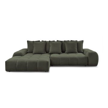 Colțar verde extensibil/cu spațiu de depozitare cu tapițerie din chenille (cu colț pe partea stângă/cu șezlong) Everest – Bobochic Paris