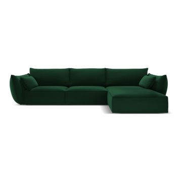Colțar verde închis cu tapițerie din catifea (cu colț pe partea dreaptă, cu șezlong) Vanda – Mazzini Sofas