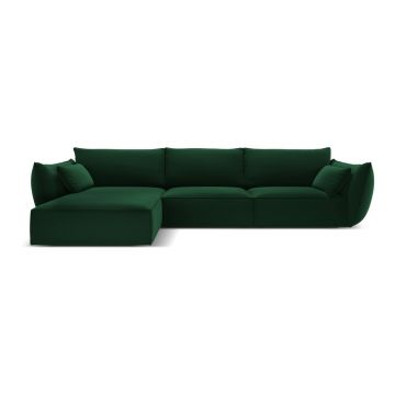Colțar verde închis cu tapițerie din catifea (cu colț pe partea stângă, cu șezlong) Vanda – Mazzini Sofas