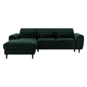 Colțar verde închis extensibil/cu spațiu de depozitare cu tapițerie din catifea (cu colț pe partea stângă/cu șezlong) Foble – ELTAP