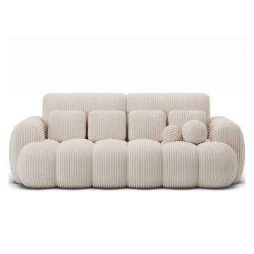 Canapea bej extensibilă cu tapițerie din catifea reiată 256 cm Cotonn – ELTAP