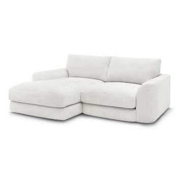 Colțar alb cu tapițerie din chenille (cu colț pe partea stângă/cu șezlong) Leonore – Bobochic Paris