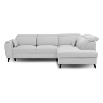 Colțar alb extensibil/cu spațiu de depozitare cu tapițerie din catifea (cu colț pe partea dreaptă/în formă de ”L”) Noble – ELTAP