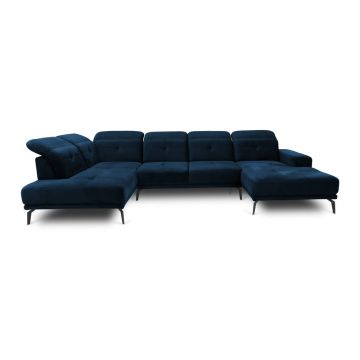 Colțar albastru cu tapițerie din catifea (cu colț pe partea stângă/în formă de 