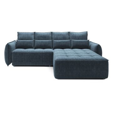 Colțar albastru extensibil/cu spațiu de depozitare cu tapițerie din catifea (cu colț pe partea dreaptă/cu șezlong) Campo – ELTAP