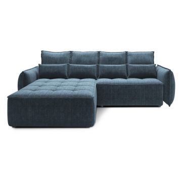 Colțar albastru extensibil/cu spațiu de depozitare cu tapițerie din catifea (cu colț pe partea stângă/cu șezlong) Campo – ELTAP