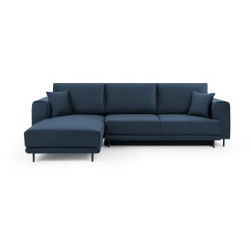 Colțar albastru extensibil/cu spațiu de depozitare cu tapițerie din catifea (cu colț pe partea stângă/cu șezlong) Dalia – ELTAP