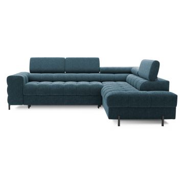 Colțar albastru extensibil/cu spațiu de depozitare cu tapițerie din țesătură bouclé (cu colț pe partea dreaptă/în formă de ”L”) Ferucce – ELTAP