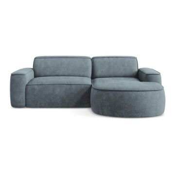 Colțar albastru prăfuit cu tapițerie din chenille (cu colț pe partea dreaptă/cu șezlong) Omao – Makamii