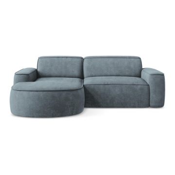 Colțar albastru prăfuit cu tapițerie din chenille (cu colț pe partea stângă/cu șezlong) Omao – Makamii