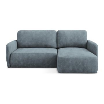 Colțar albastru prăfuit extensibil/cu spațiu de depozitare cu tapițerie din chenille (cu colț pe partea dreaptă/cu șezlong) Lilo – Makamii