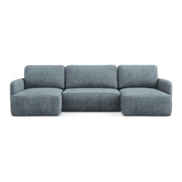 Colțar albastru prăfuit extensibil/cu spațiu de depozitare cu tapițerie din chenille (în formă de 