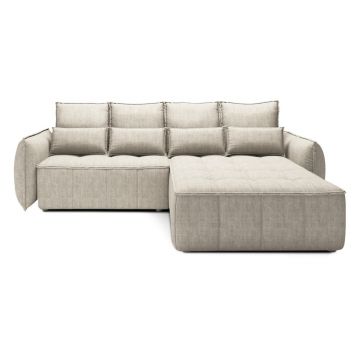 Colțar bej extensibil/cu spațiu de depozitare cu tapițerie din catifea (cu colț pe partea dreaptă/cu șezlong) Campo – ELTAP
