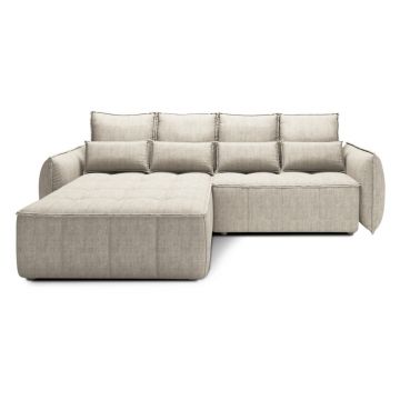 Colțar bej extensibil/cu spațiu de depozitare cu tapițerie din catifea (cu colț pe partea stângă/cu șezlong) Campo – ELTAP