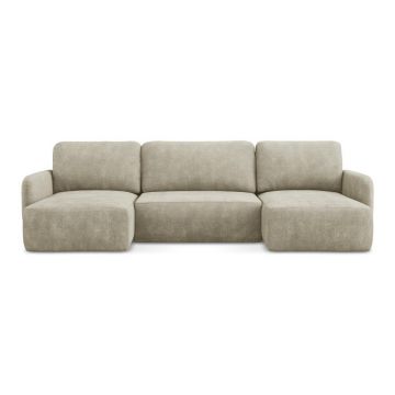 Colțar bej extensibil/cu spațiu de depozitare cu tapițerie din chenille (în formă de 