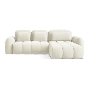 Colțar bej extensibil/cu spațiu de depozitare cu tapițerie din țesătură bouclé (cu colț pe partea dreaptă/cu șezlong) Pele – Makamii