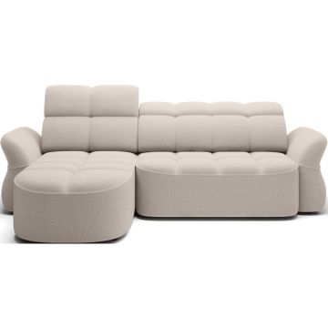 Colțar bej extensibil/cu spațiu de depozitare cu tapițerie din țesătură bouclé (cu colț pe partea stângă/cu șezlong) Beneth – ELTAP