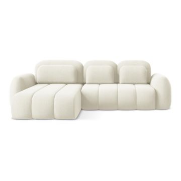 Colțar bej extensibil/cu spațiu de depozitare cu tapițerie din țesătură bouclé (cu colț pe partea stângă/cu șezlong) Pele – Makamii